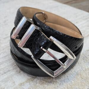 Genuine Italian Leather Calfskin Men's Belt Black Embossed Silver Western 46